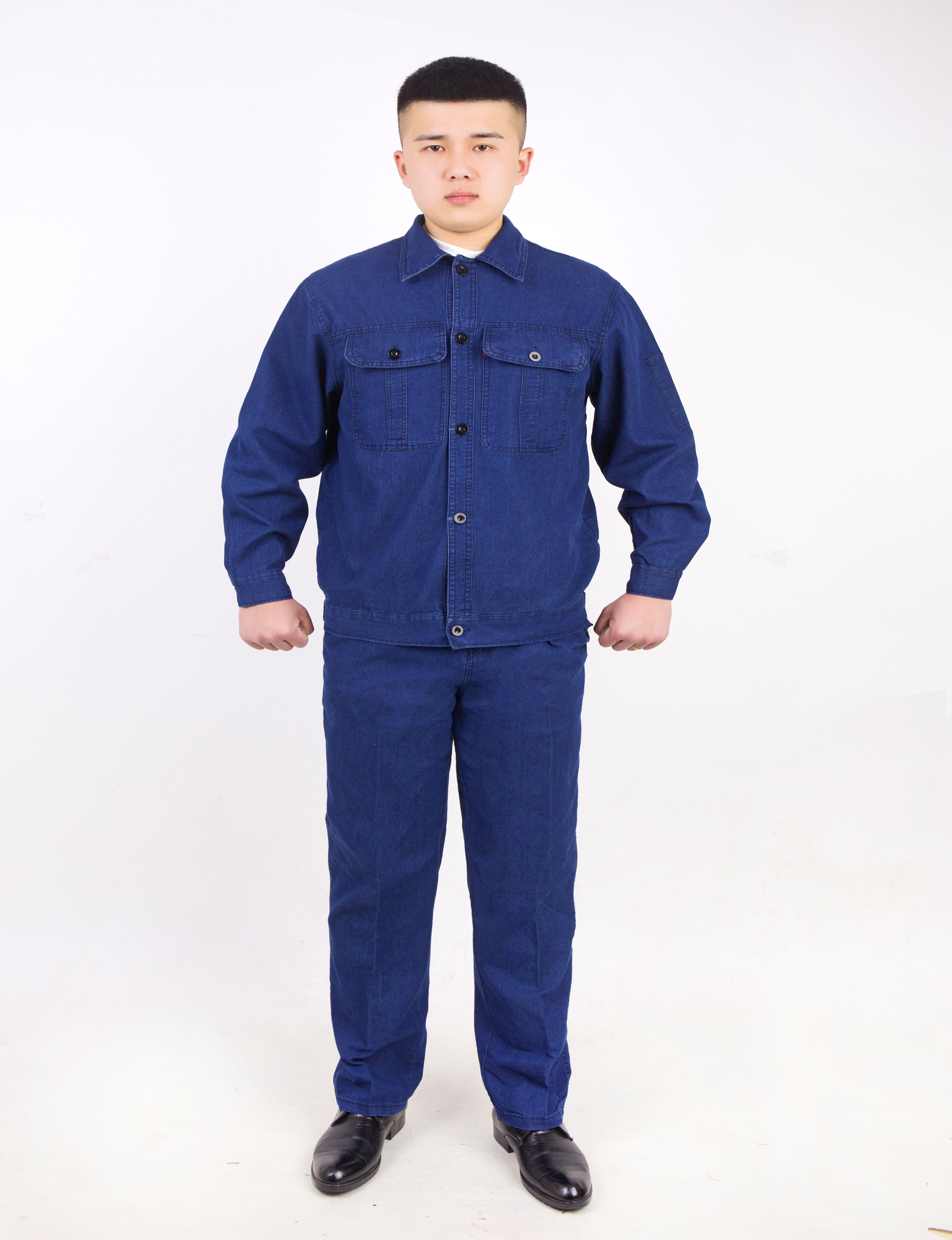 批发工装 牛仔夏装套装工作服 车间电焊服 劳保服图7
