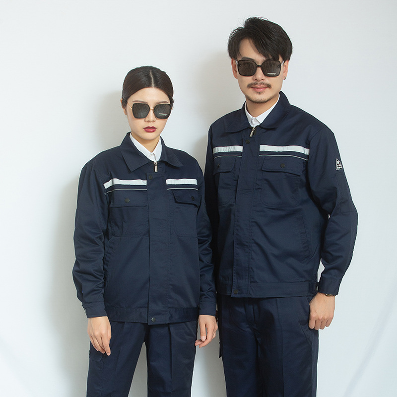 春秋季防静电工作服套装反光条纯色电工车间工厂加油站劳保服批发图4